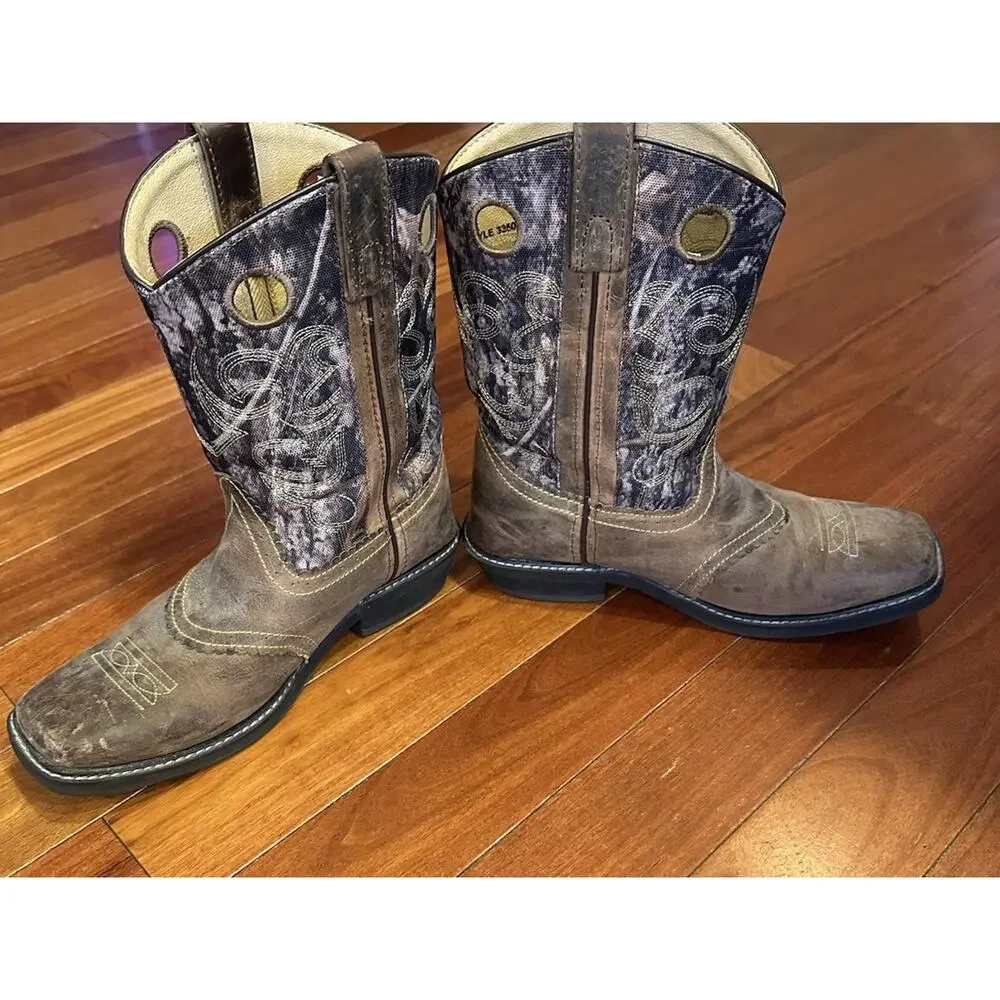 Smoky Mountain Boots Youth Boys Pawnee Brown/Camo Leather Square Toe Size 7 EUC
